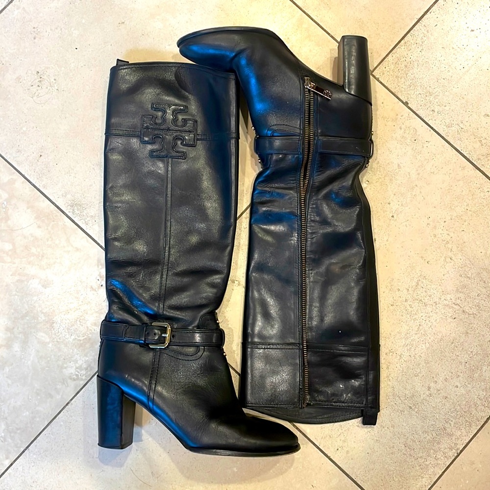 Tory Burch Black Leather Boots, Sz 8